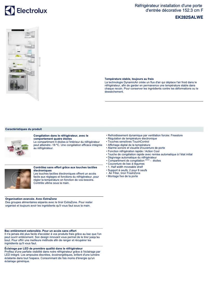 Page 1 de la notice Fiche technique Electrolux EK282SALWE