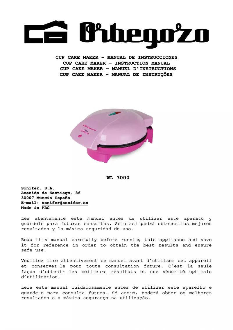 Page 1 de la notice Manuel utilisateur Orbegozo WL 3000