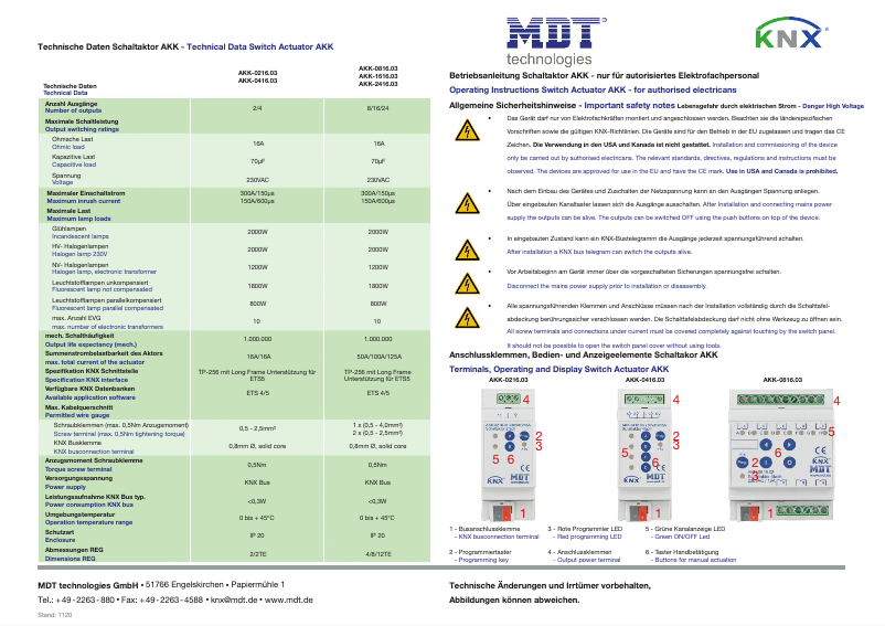 Page 1 de la notice Manuel utilisateur MDT AKK-0816.03