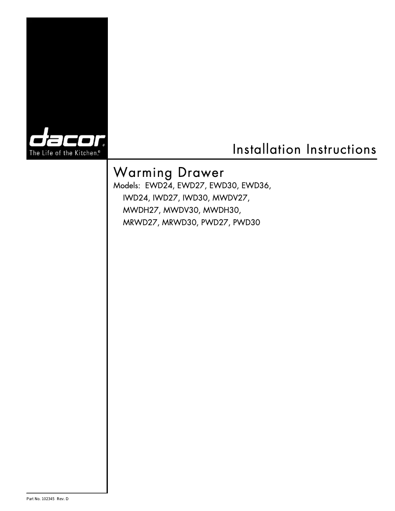 Page n°1 - Guide d'installation Dacor IWD27