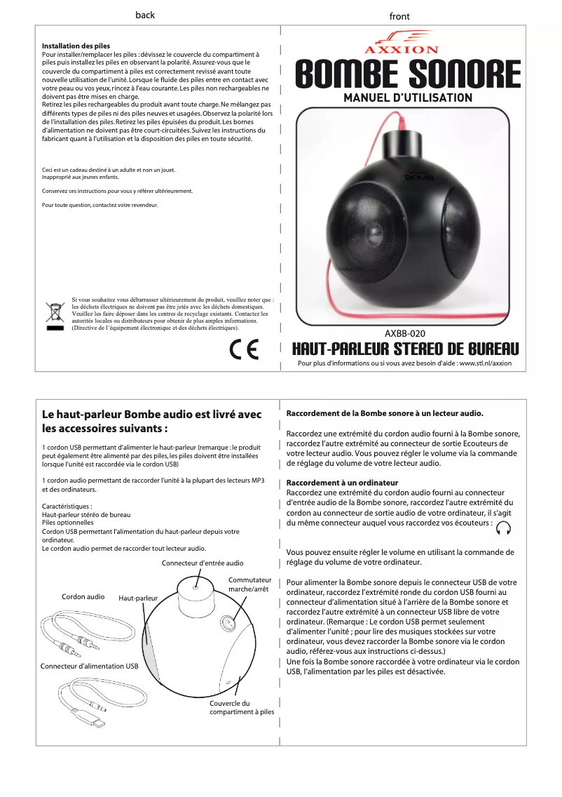 Page n°1 - Manuel utilisateur Axxion AXBB-020