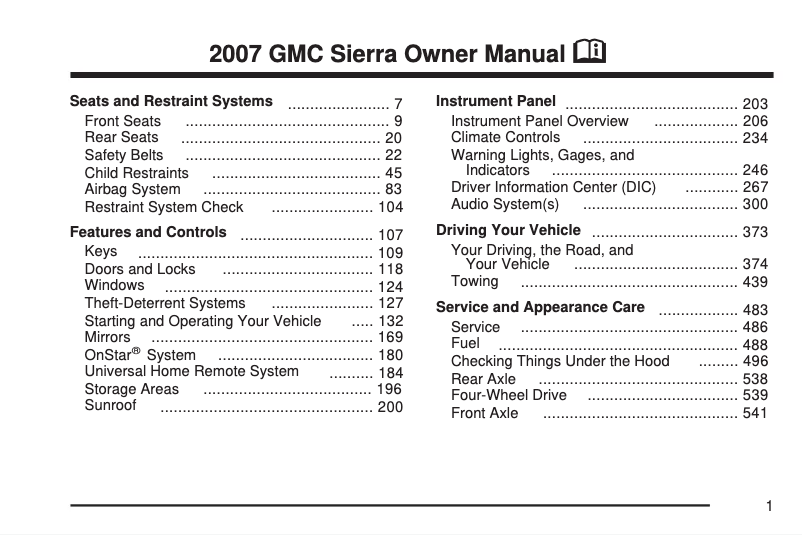Page 1 de la notice Manuel utilisateur GMC Sierra HD (2007)
