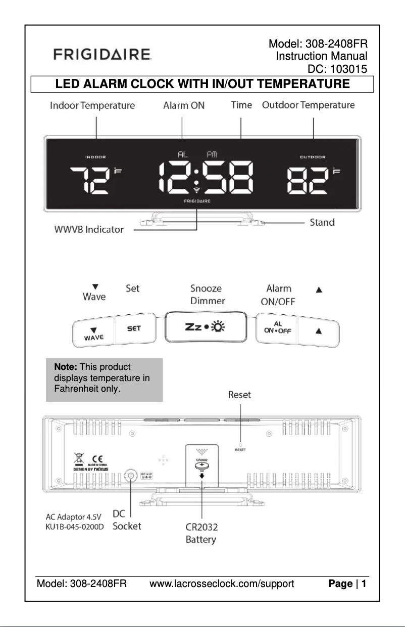 Page n°1 - Guide de démarrage rapide La Crosse Technology 308-2408FR
