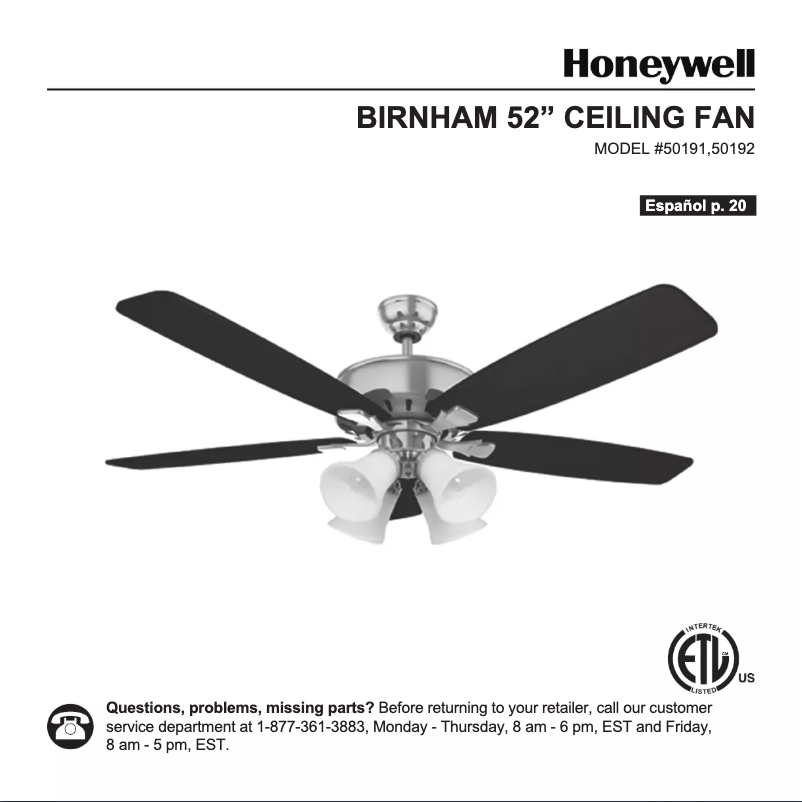 Page n°1 - Manuel utilisateur Honeywell Birnham 50191