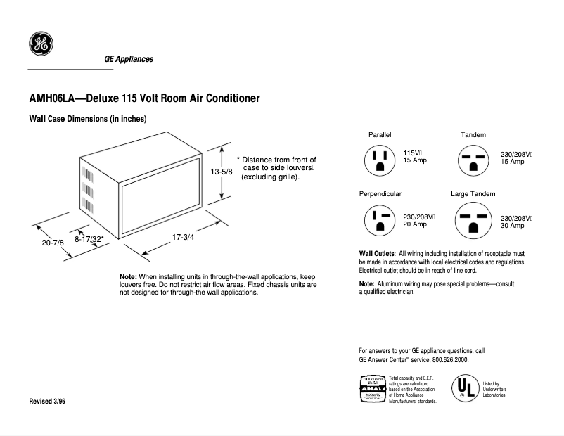 Page 1 de la notice Fiche technique GE AMH06LA
