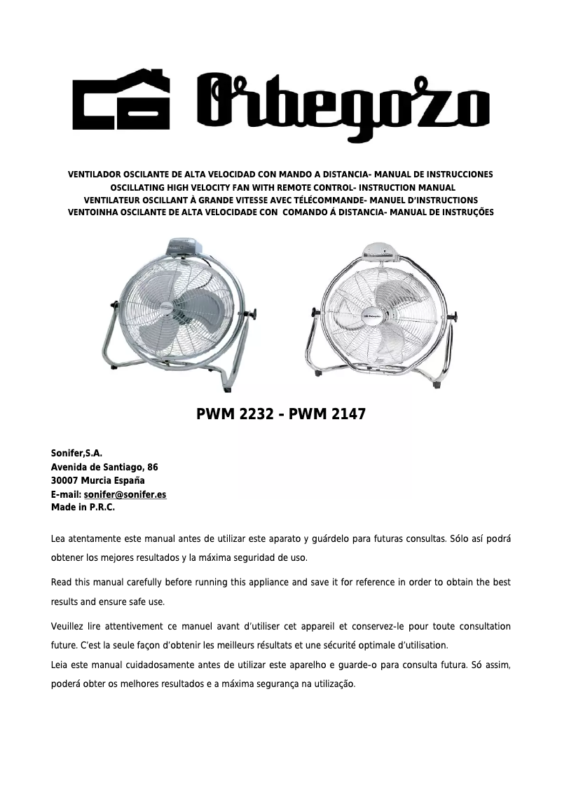 Page n°1 - Manuel utilisateur Orbegozo PWM 2232