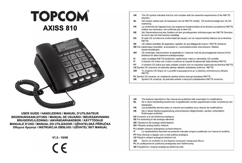 Image de la première page du manuel de l'appareil Axiss 810