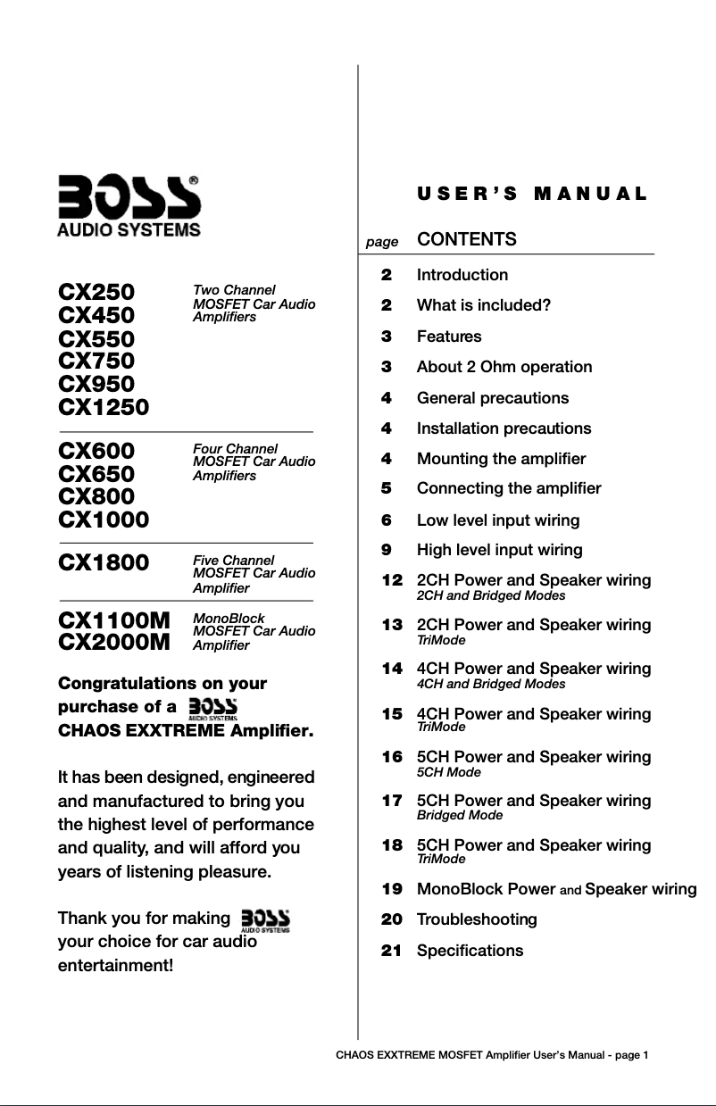 Page n°1 - Manuel utilisateur Boss CX550