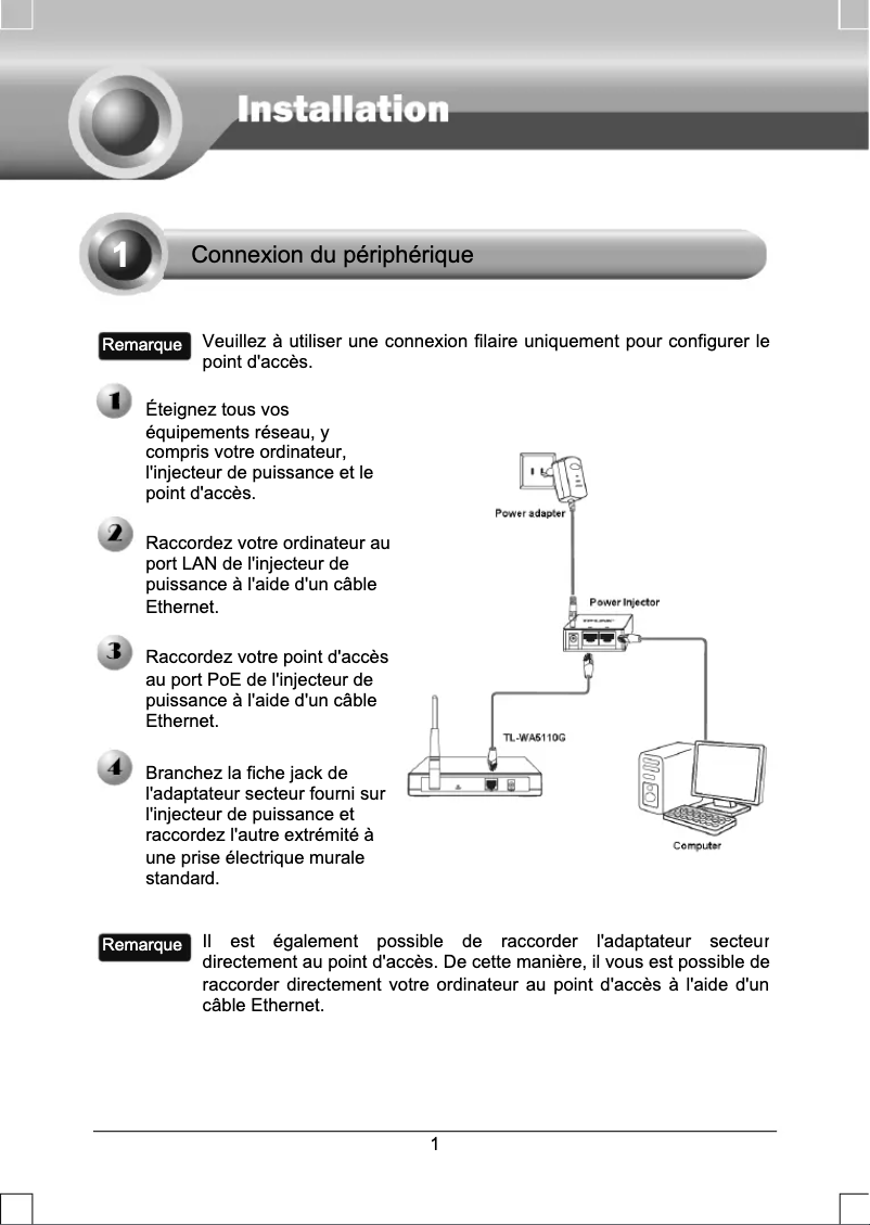 Page 1 de la notice Manuel utilisateur TP-Link TL-WA5110G