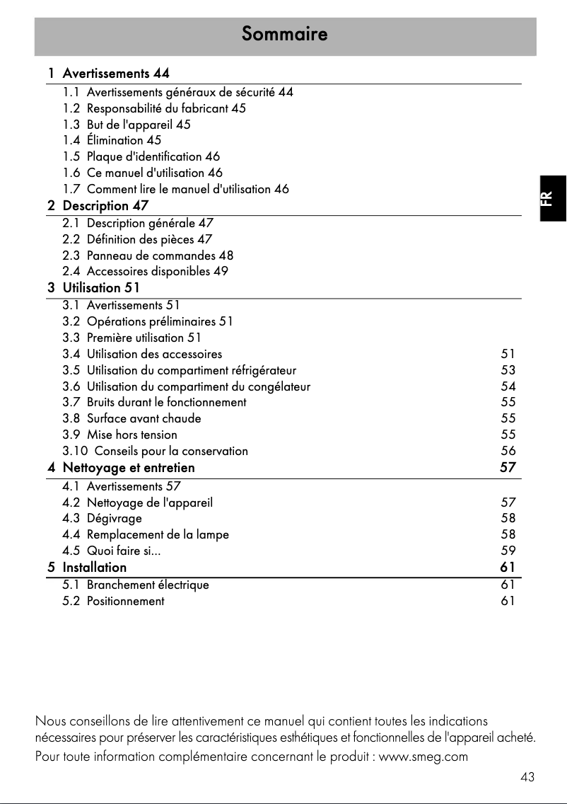 Page 1 de la notice Mode d'emploi Smeg FAB30LVE1