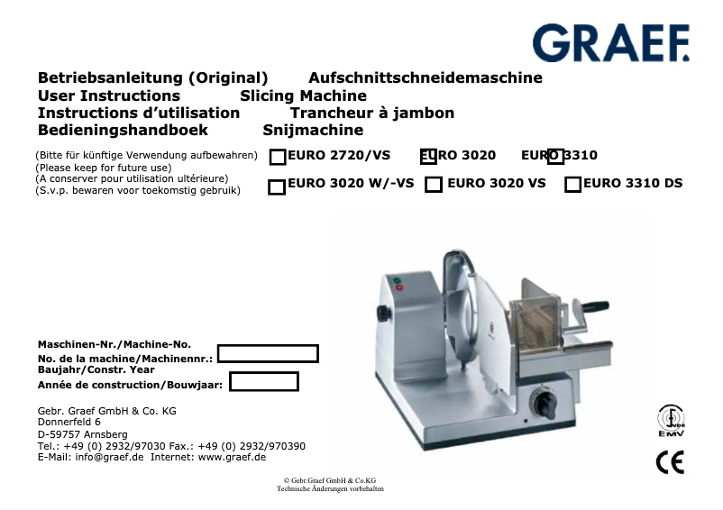 Página 1 del manual Manual de usuario Graef Euro 3310