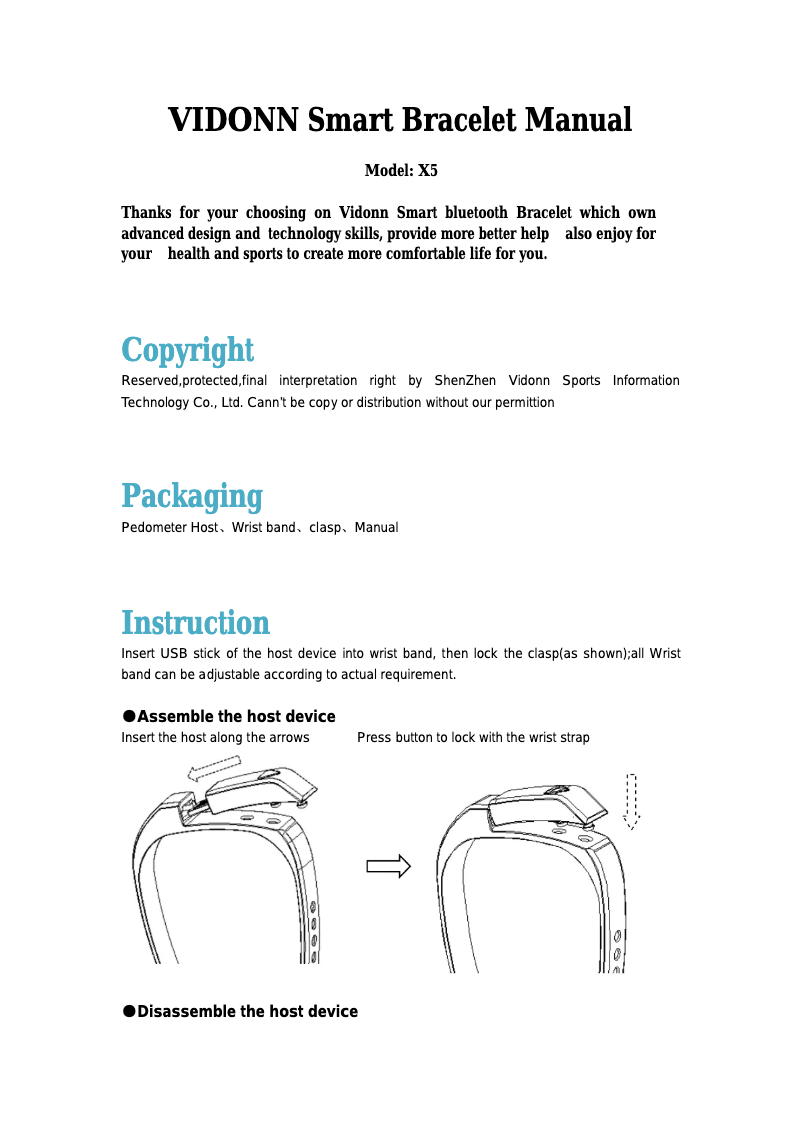 Page 1 de la notice Manuel utilisateur Vidonn Smartband X5
