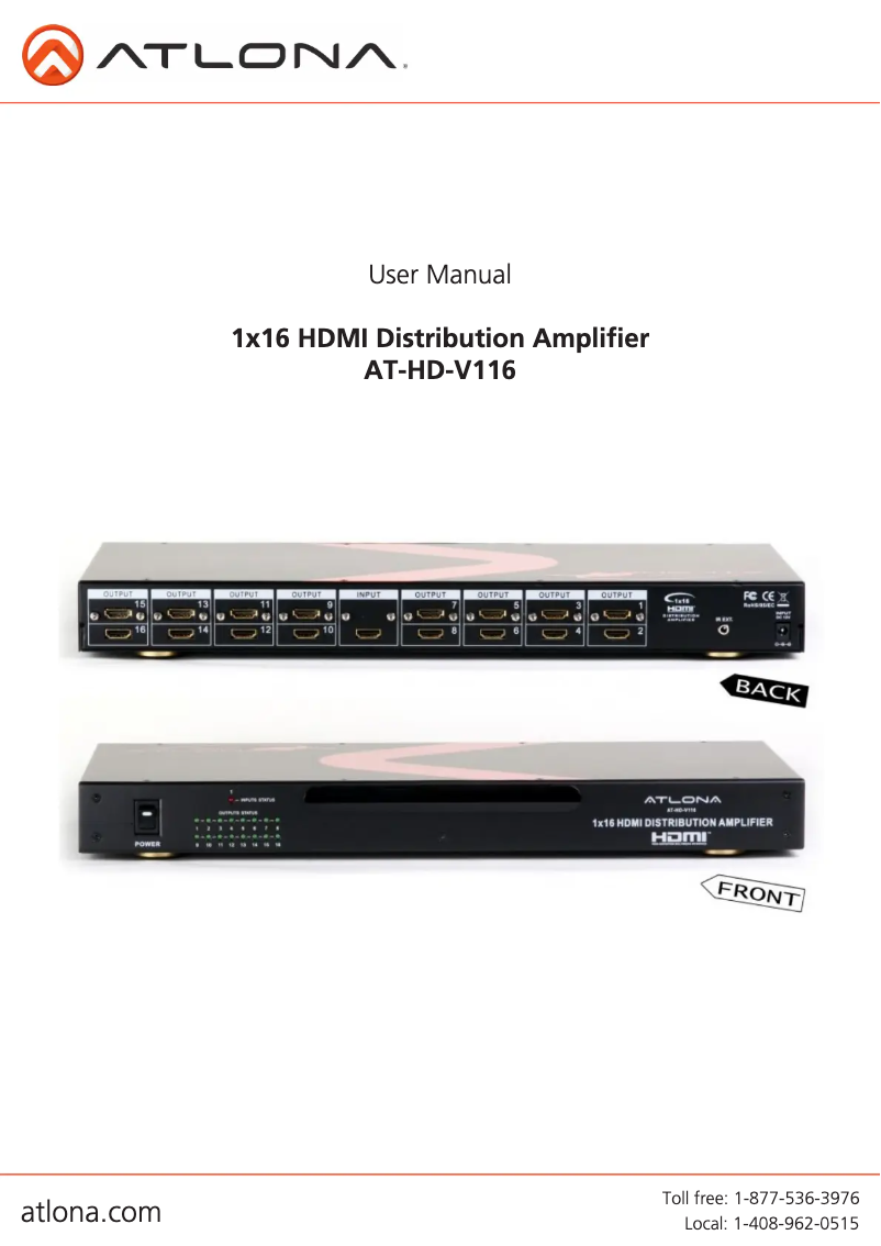 Page 1 de la notice Manuel utilisateur Atlona AT-HD-V116