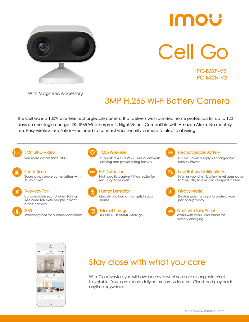 Page 1 de la notice Fiche technique Imou Cell Go