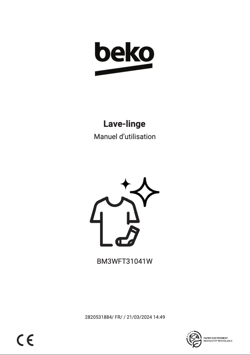 Page 1 de la notice Manuel utilisateur Beko BM3WFT31041W