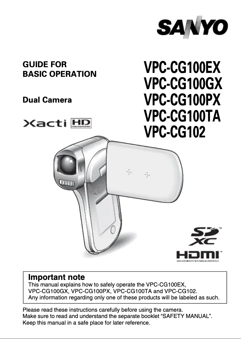 Image de la première page du manuel de l'appareil Xacti VPC-CG100GX