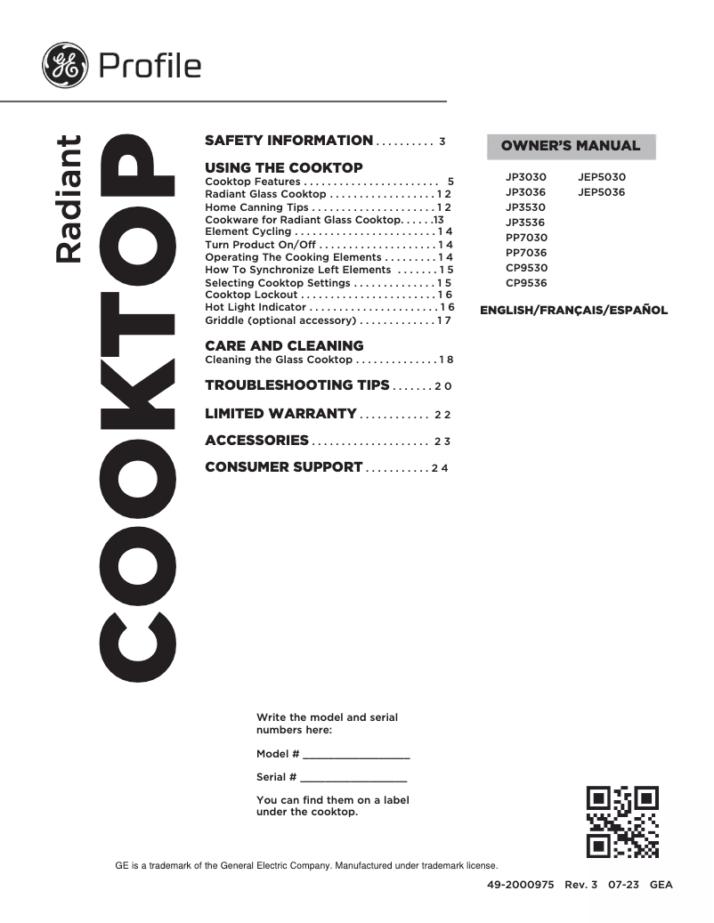 Image de la première page du manuel de l'appareil JP3030SWSS