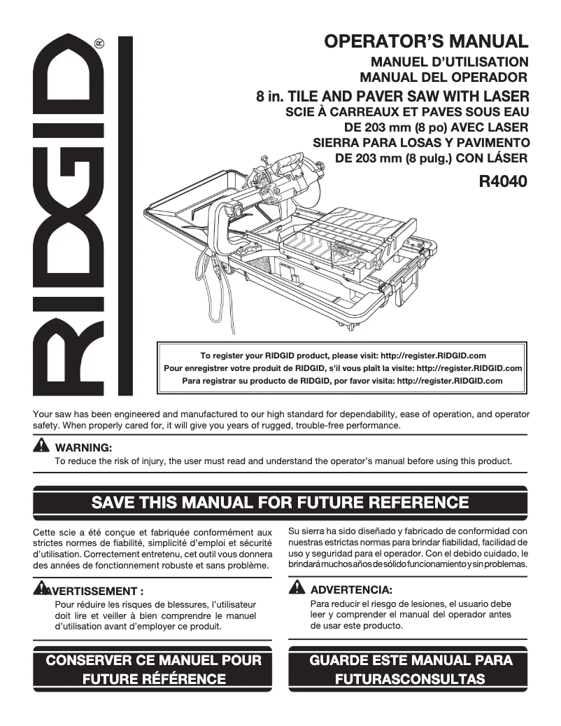 Page 1 de la notice Manuel utilisateur Ridgid R4040S