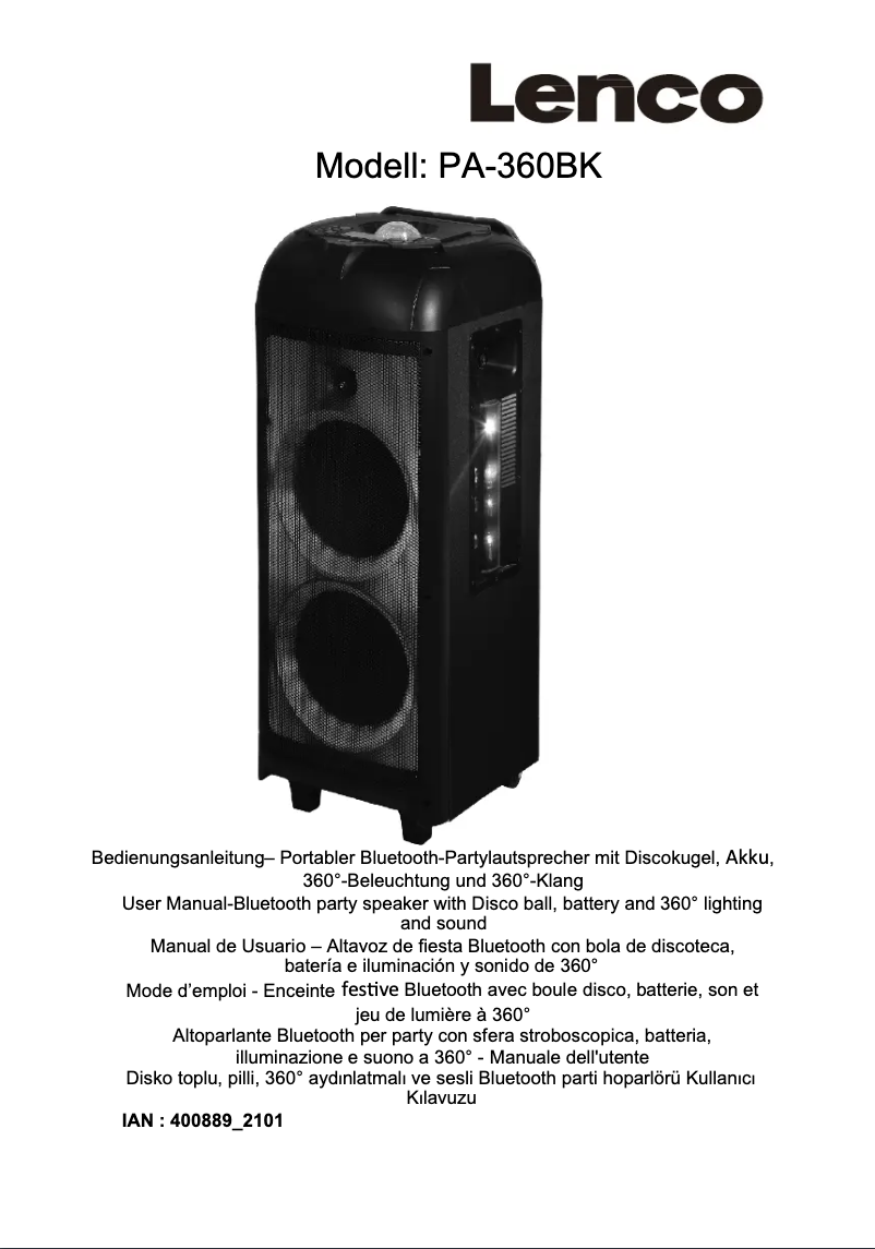 Page n°1 - Manuel utilisateur Lenco PA-360