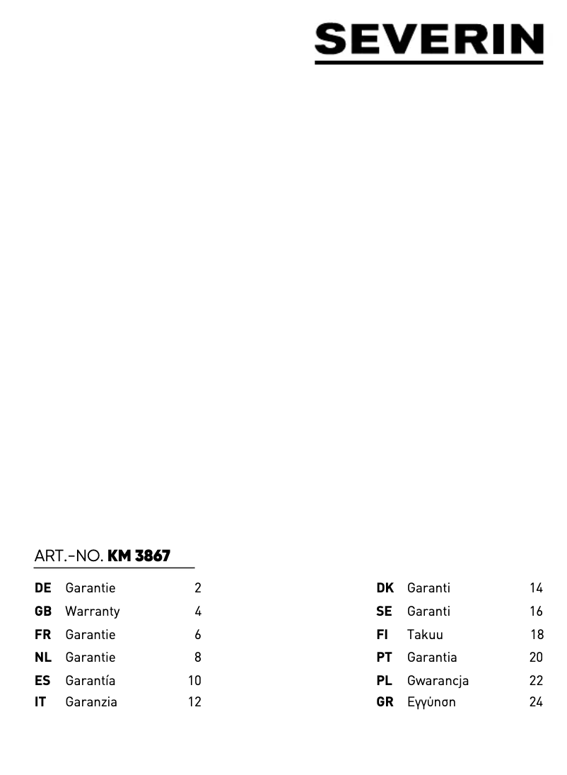 Page 1 of the manual Warranty Information Severin KM 3867