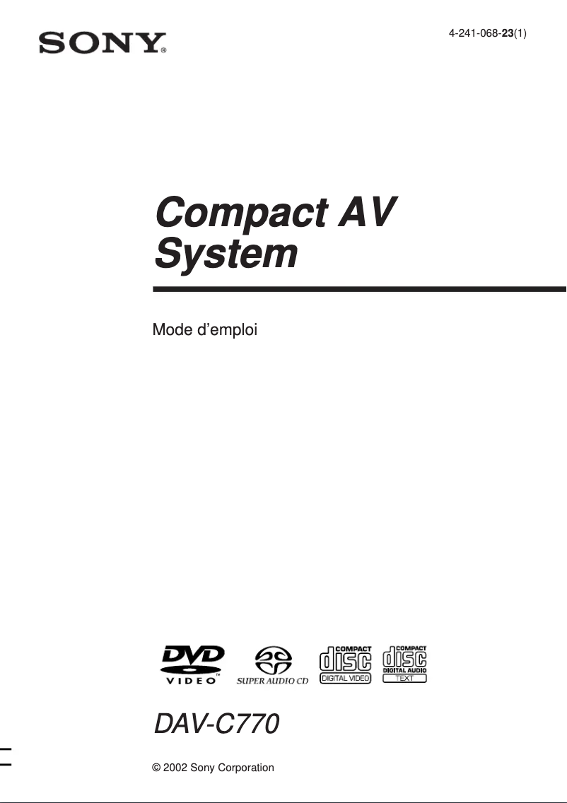 Page 1 de la notice Manuel utilisateur Sony DAV-C770