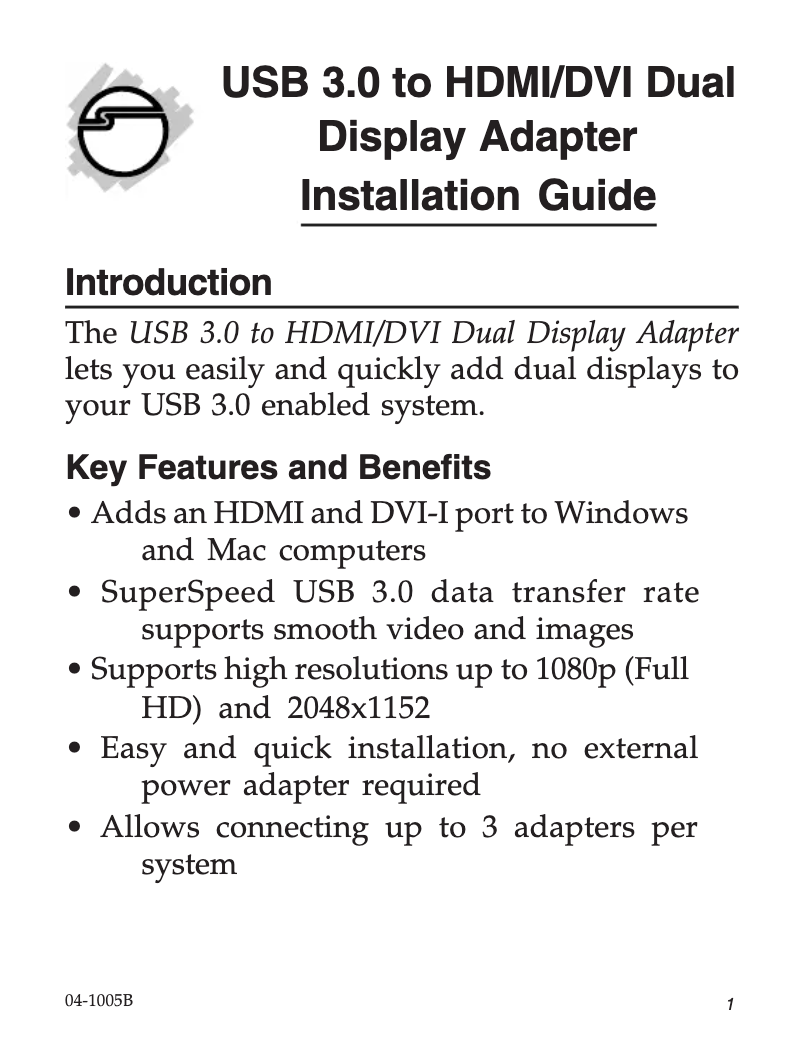 Page 1 de la notice Manuel utilisateur Siig JU-H20511-S1