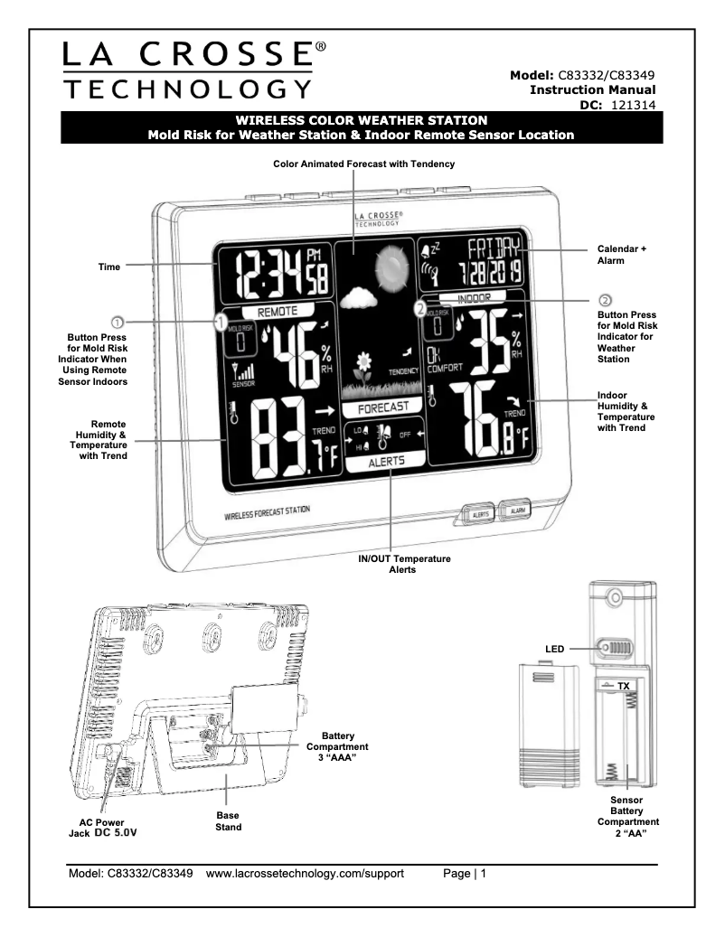 Page n°1 - Manuel utilisateur La Crosse Technology C83349