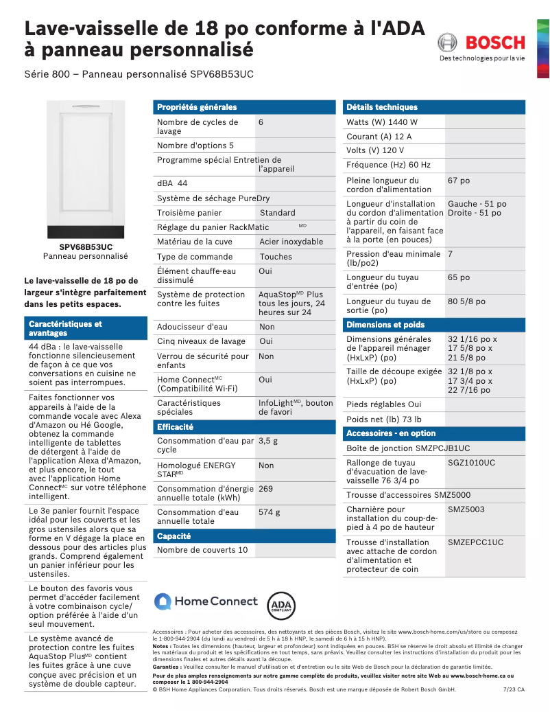 Page n°1 - Fiche technique Bosch SPV68B53UC