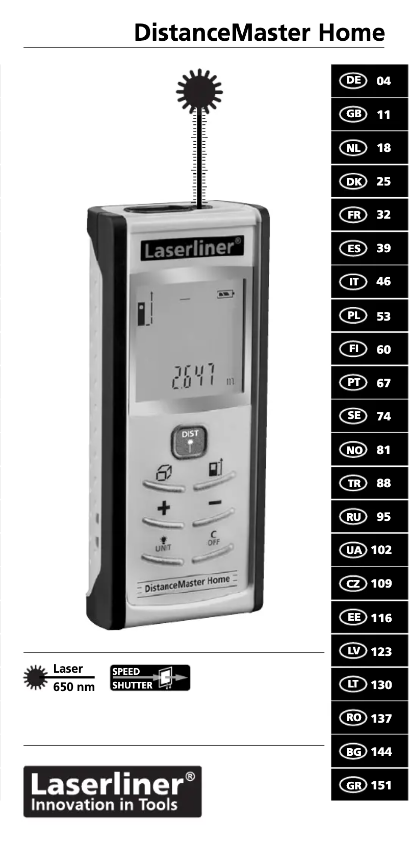 Page 1 de la notice Manuel utilisateur Laserliner DistanceMaster Home