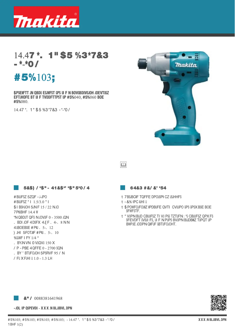 Page 1 de la notice Fiche technique Makita BTD103Z
