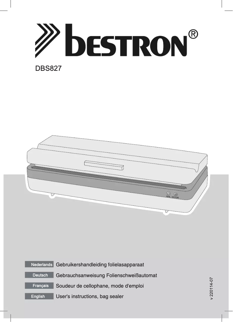 Page 1 de la notice Manuel utilisateur Bestron DBS827