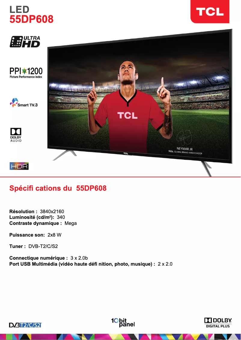 Page 1 de la notice Manuel utilisateur TCL 55DP608