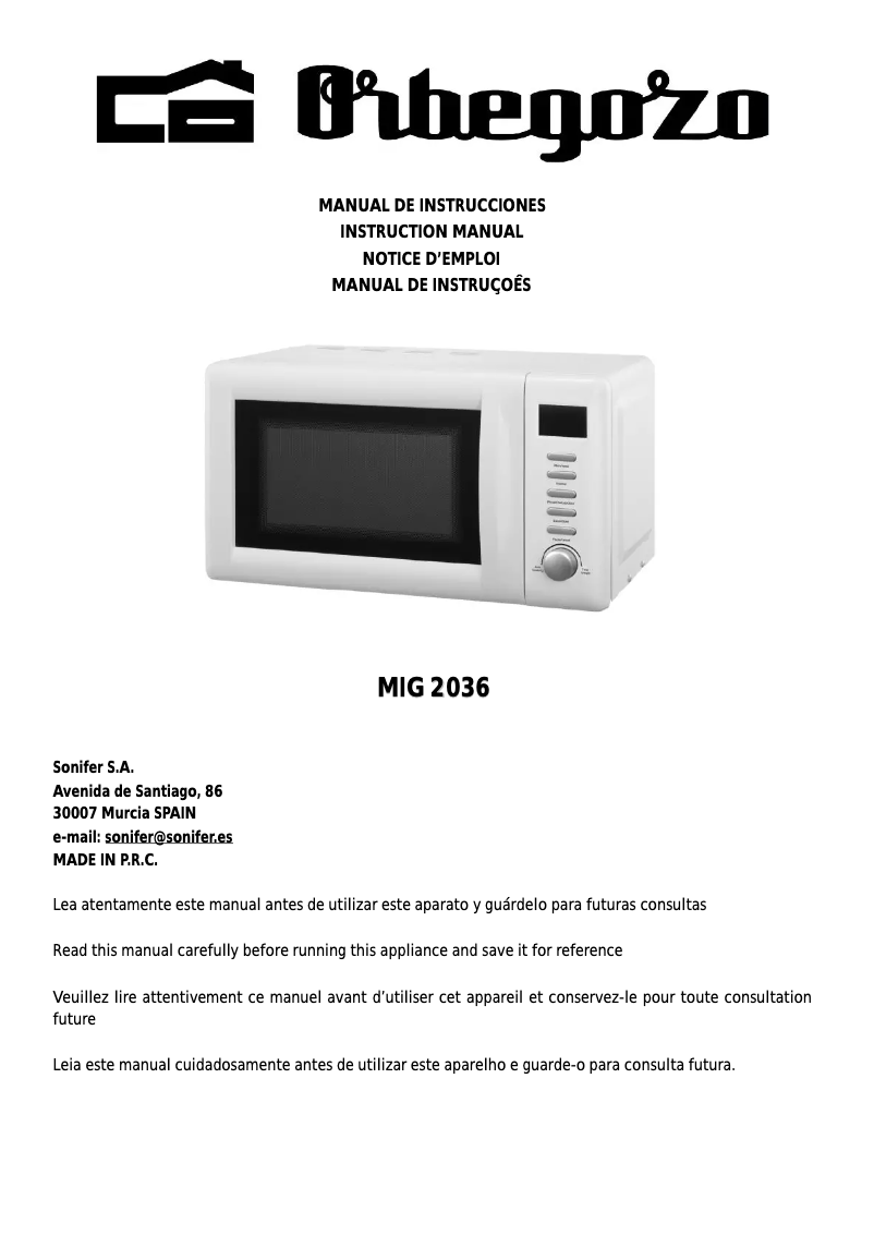 Page 1 de la notice Manuel utilisateur Orbegozo MIG 2036