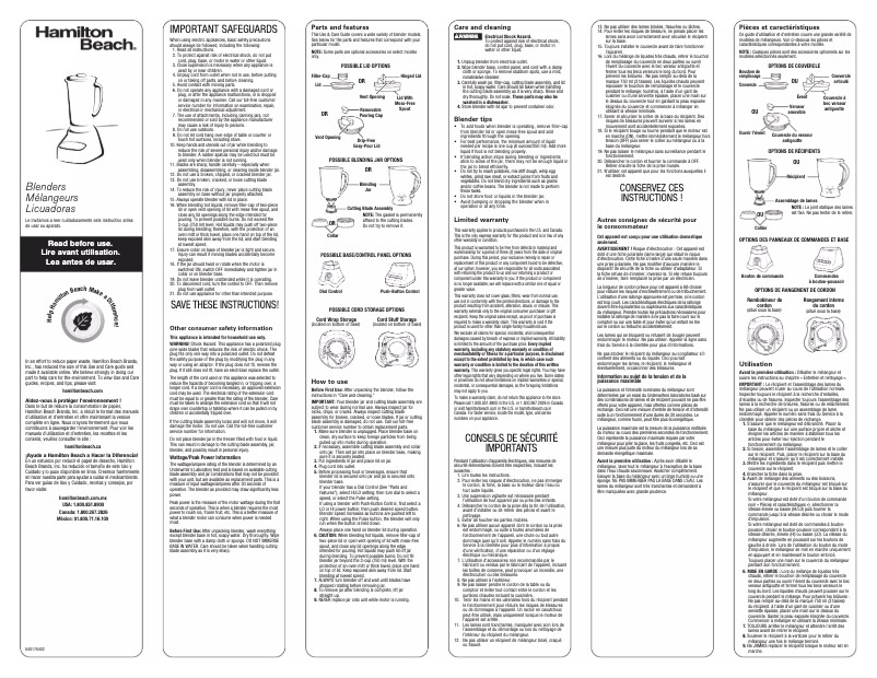 Page 1 de la notice Manuel utilisateur Hamilton Beach Smart Pour 50246