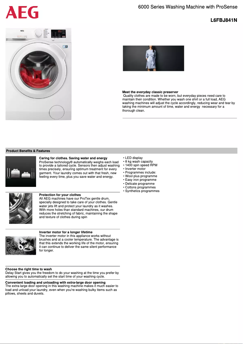 Page n°1 - Fiche technique AEG L6FBJ841N