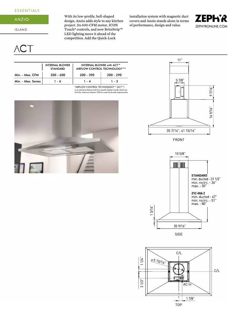 Page 1 de la notice Fiche technique Zephyr ZAZE42CS
