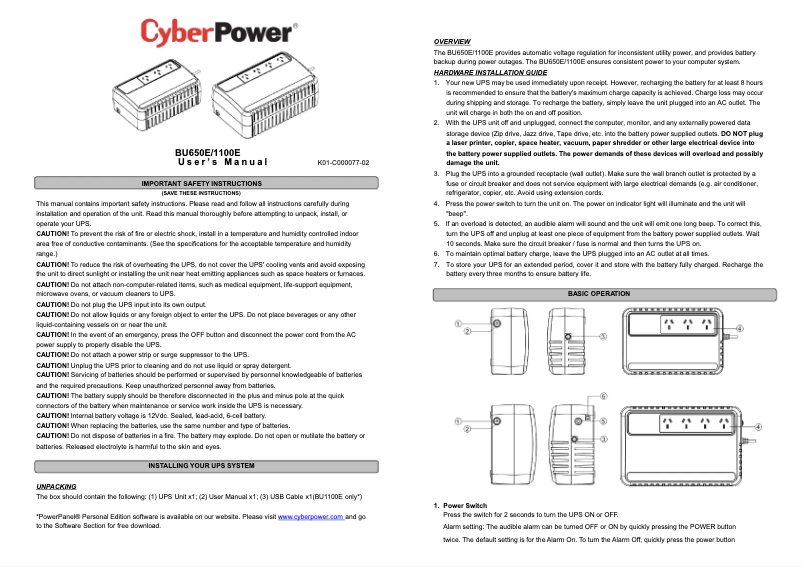 Page 1 de la notice Manuel utilisateur CyberPower BU650E
