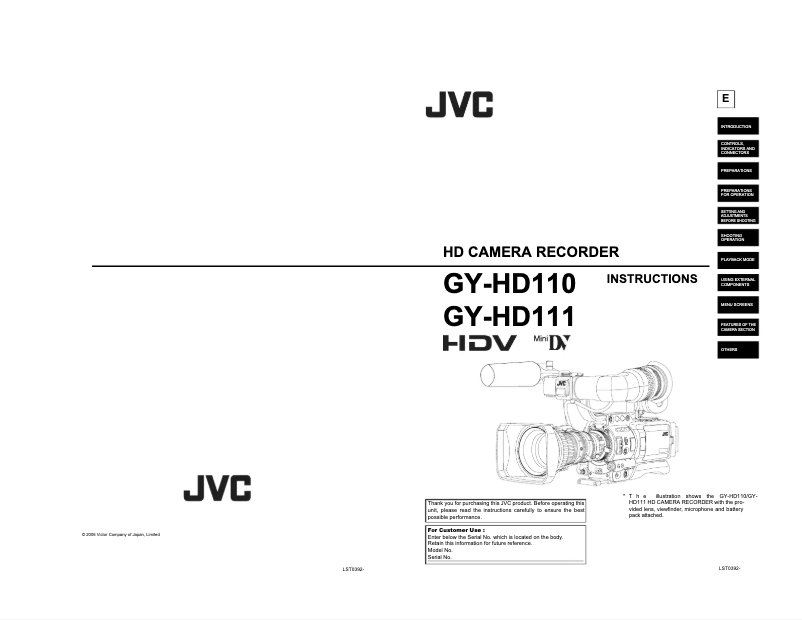 Page 1 de la notice Manuel utilisateur JVC GY-HD110U