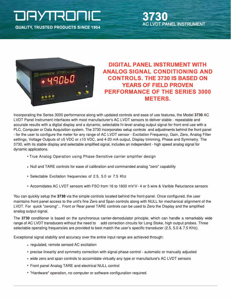 Página 1 del manual Ficha técnica Daytronic 3730