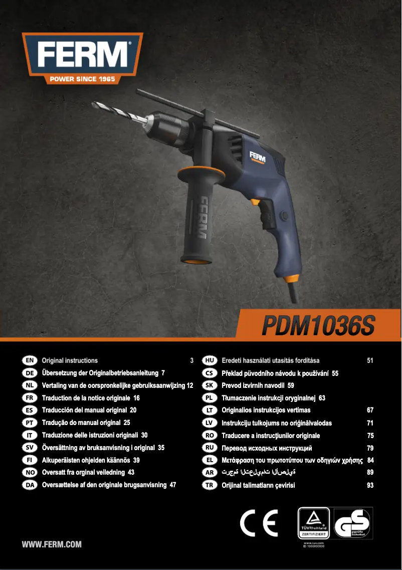 Page 1 de la notice Manuel utilisateur Ferm PDM1036S