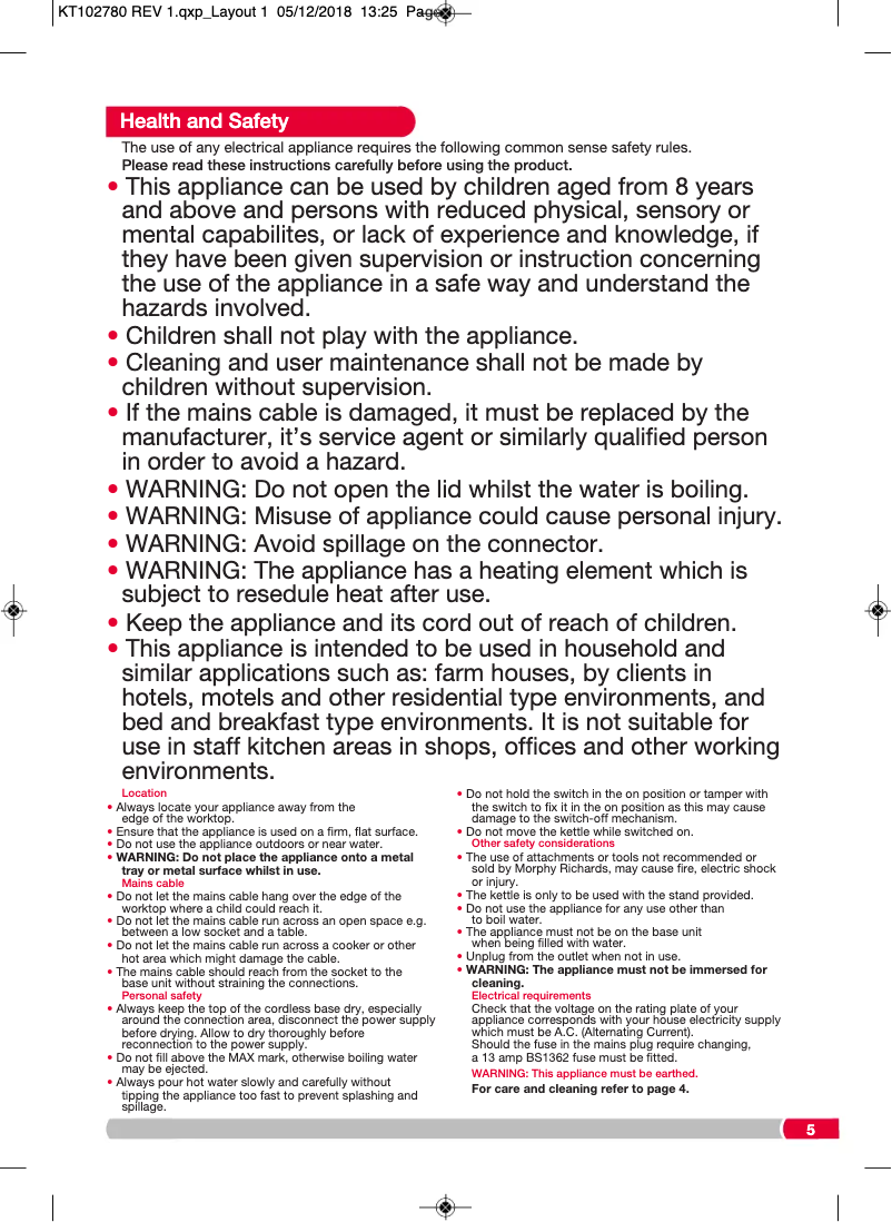 Page 1 de la notice Manuel utilisateur Morphy Richards 102781