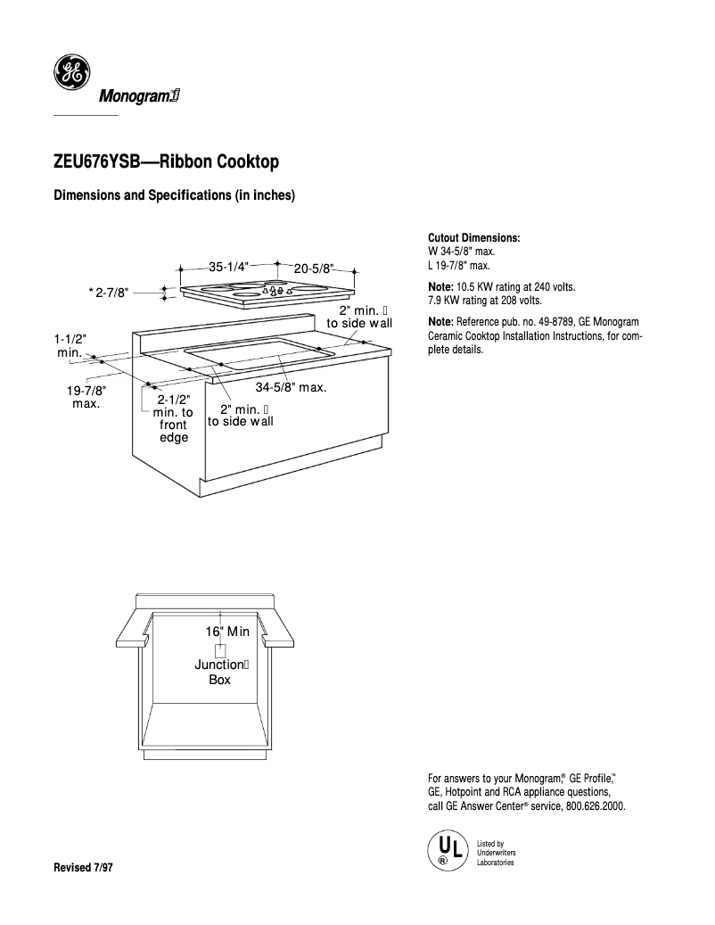 Page 1 of the manual Technical Sheet GE ZEU676YSB