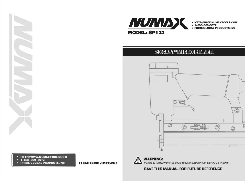 Page n°1 - Manuel utilisateur Numax SP123
