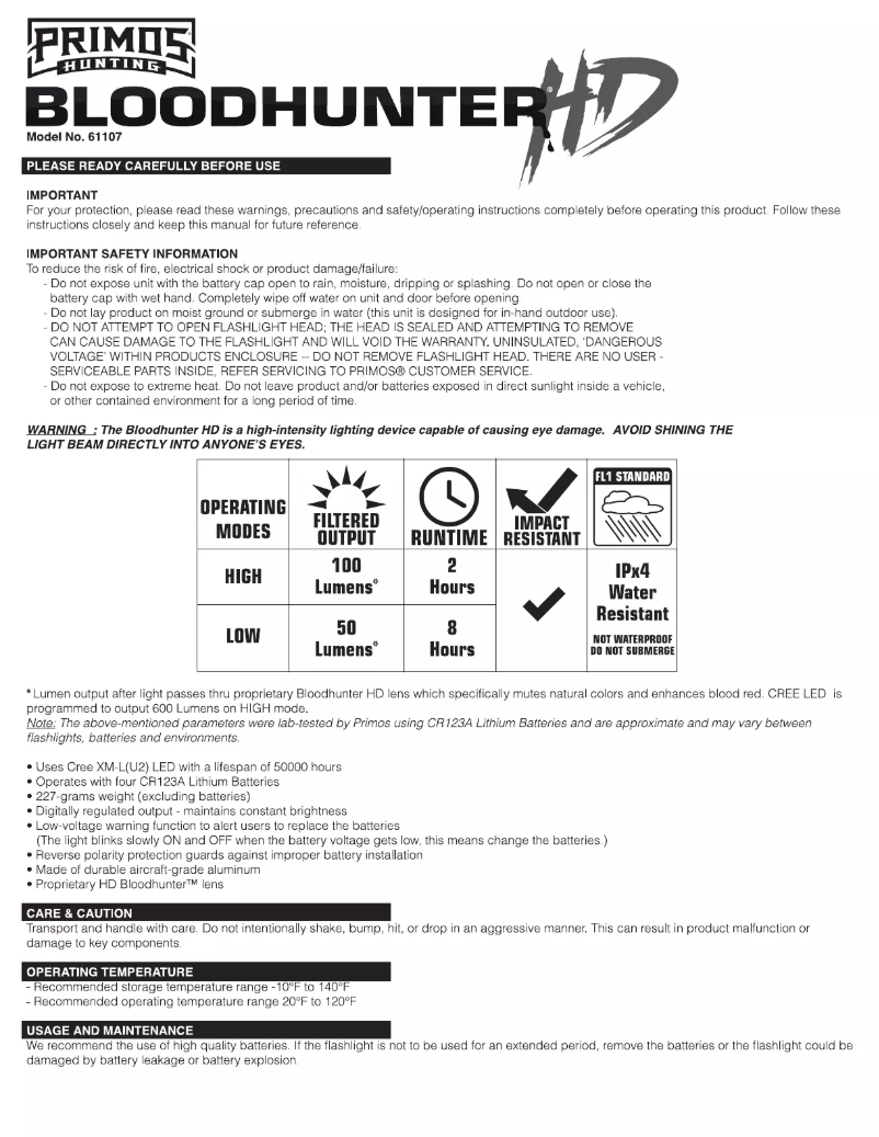 Image de la première page du manuel de l'appareil Bloodhunter HD