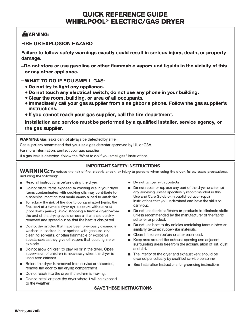 Página 1 del manual Guía de inicio rápido Whirlpool WED8127LC
