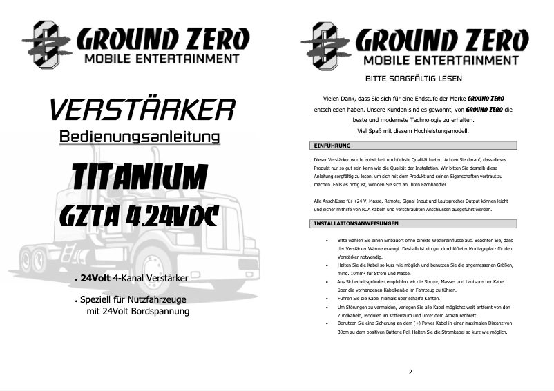 Page 1 de la notice Manuel utilisateur Ground Zero GZTA 4.24VDC