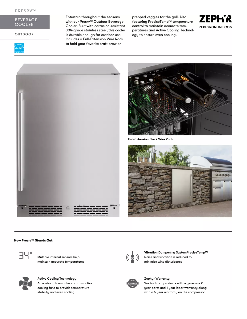 Page 1 de la notice Fiche technique Zephyr Presrv PRB24C01AS-OD