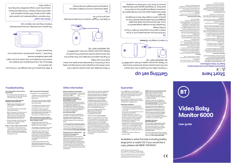 Page 1 de la notice Manuel utilisateur BT Video Baby Monitor 6800