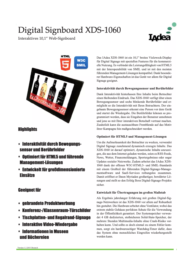 Page 1 de la notice Manuel utilisateur Iadea XDS-1060