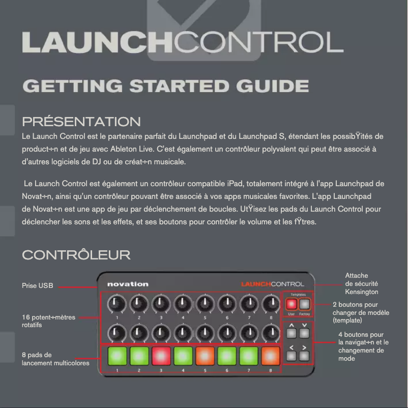 Page n°1 - Manuel utilisateur Novation Launch Control